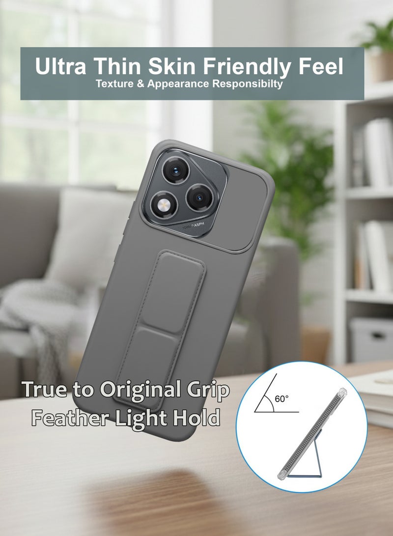 Honor 400 Lite Hand Grip Case Cover - Magnetic Hand Grip Holder & Kickstand - Strong Grip for Magnetic Car Holder, Stylish Silicone Case & Functional, Ultimate Convenience & Hands-Free Viewing - Grey - Image 2